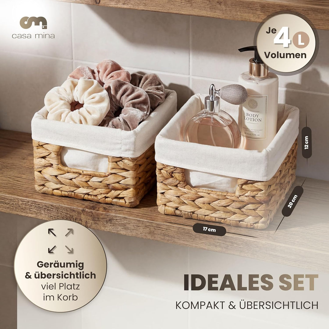 Casa Mina Korb Aufbewahrung 2er Set L20xW17xH12cm 100% natürlich aus Wasserhyazinthe I Dekorative Ba
