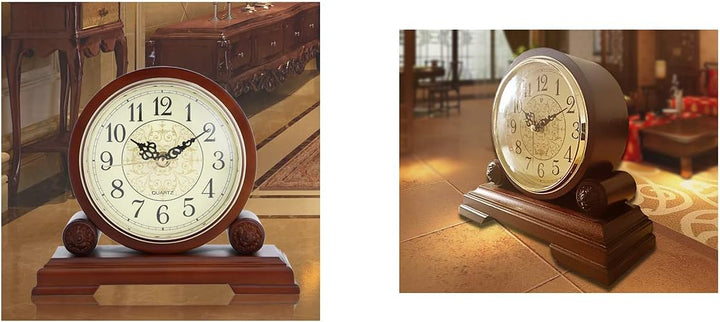 Uhr, handgefertigte Tischuhr aus Massivholz,abtastendes geräuschloses Uhrwerk mit bronzefarbenem Zif