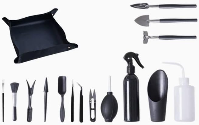 Bonsai Werkzeug Set 16 Stück, Mini Gartengeräte Gartenwerkzeug Set, Mini Pflanzen Werkzeug Set mit F