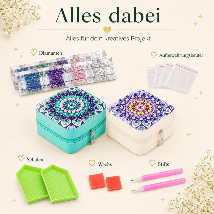 Diamond Painting Schmuckkästchen Erwachsene DIY Basteln Geschenk für Frauen | 2PC Grün und Lila, Grü