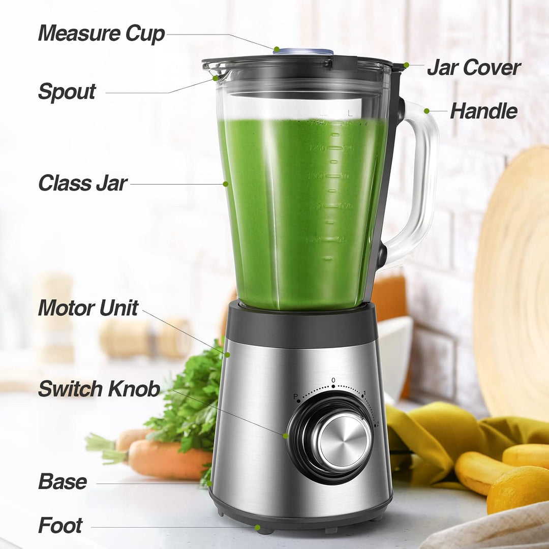 CCN Standmixer 500W Energie Smoothie Maker mit 1,5L Hitzebeständiger Glasbehälter, Blender mit Ice C