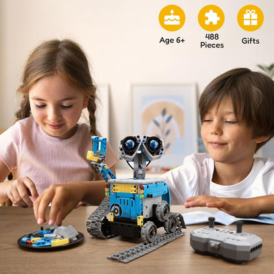 VEPOWER Roboter Kinder für Jungen, 5 in 1 Technik Ferngesteuert Bauspielzeug mit App Programmierbar,