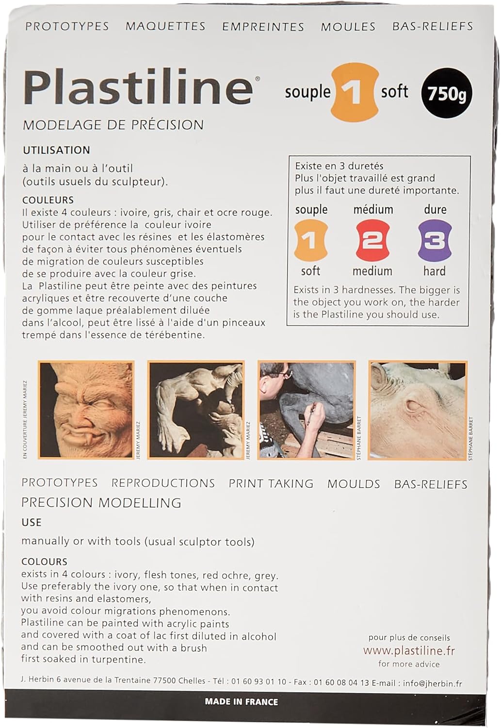 Jacques Herbin Jacques Herbin 7740T - Block Plastiline 750g, Härtegrad 1 (sehr weich), ideal für Mod