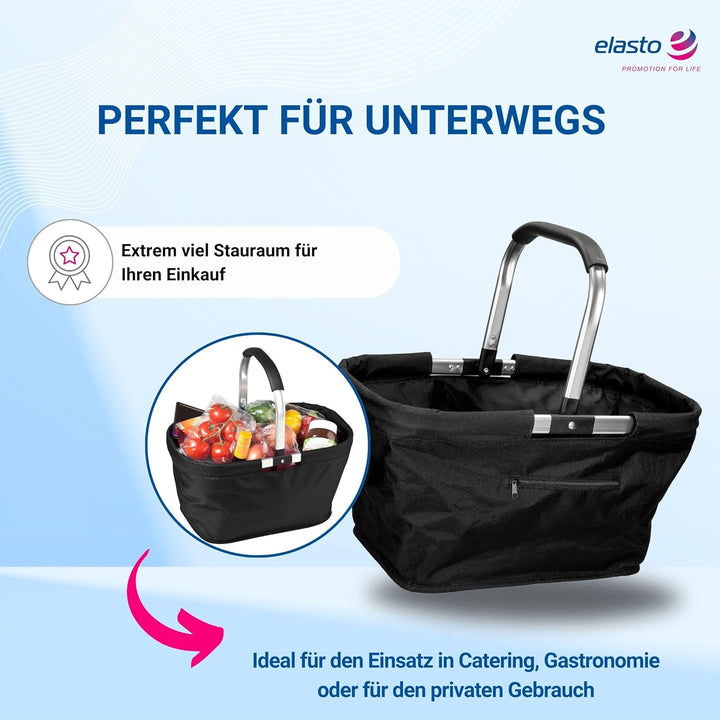 Carryking Einkaufskorb faltbar 'Vigo' 30 L - Lunchtasche black mit viel Stauraum - Robuster Picknick