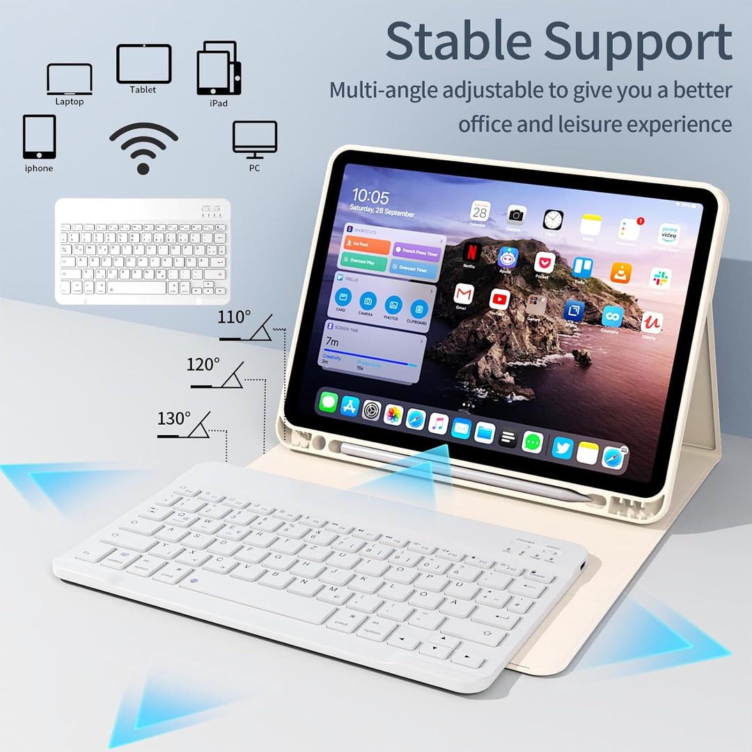 GKABXY Hülle mit Tastatur für iPad (A16) 10/11 Generation, 10.9/11 Zoll, (2022/2025), Soft TPU Rücks