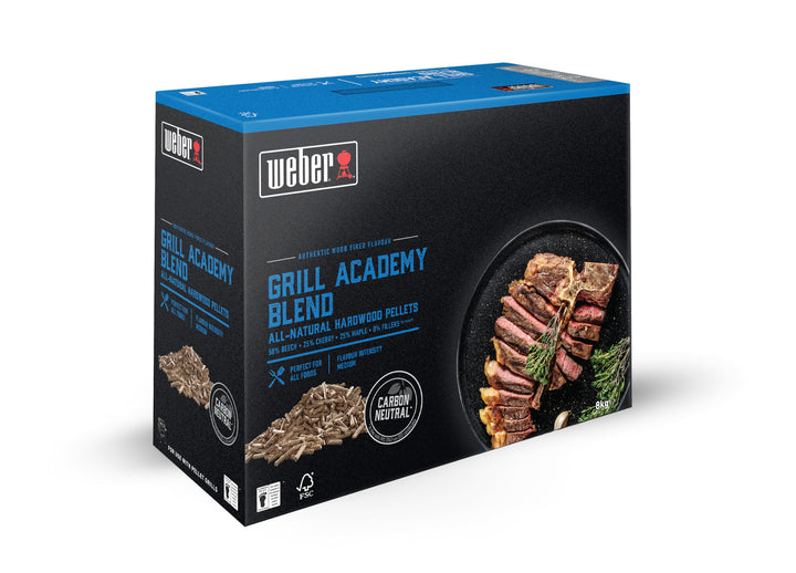 Weber Holzpellets - Grillacademy Blend (8kg), perfekt zum Räuchern von Gemüse, Fisch und Allen Fleis