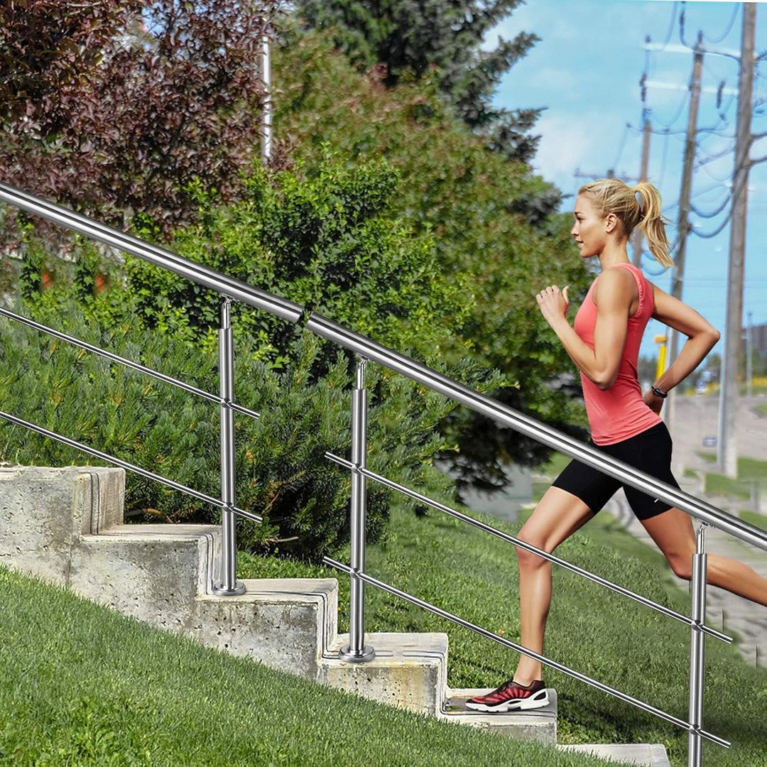 Aufun Edelstahl Handlauf 150cm Treppengeländer Innen und Aussen mit 2 Pfosten für Treppen, Brüstung,