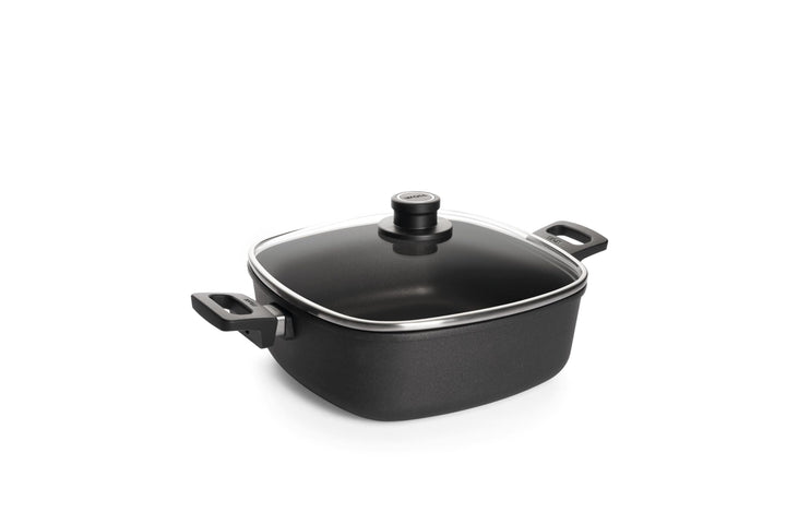 Woll Nowo Titanium Kasserolle viereckig mit Deckel, 28 x 28 cm, 10 cm hoch, 6.0 Liter, mit 2 Seiteng