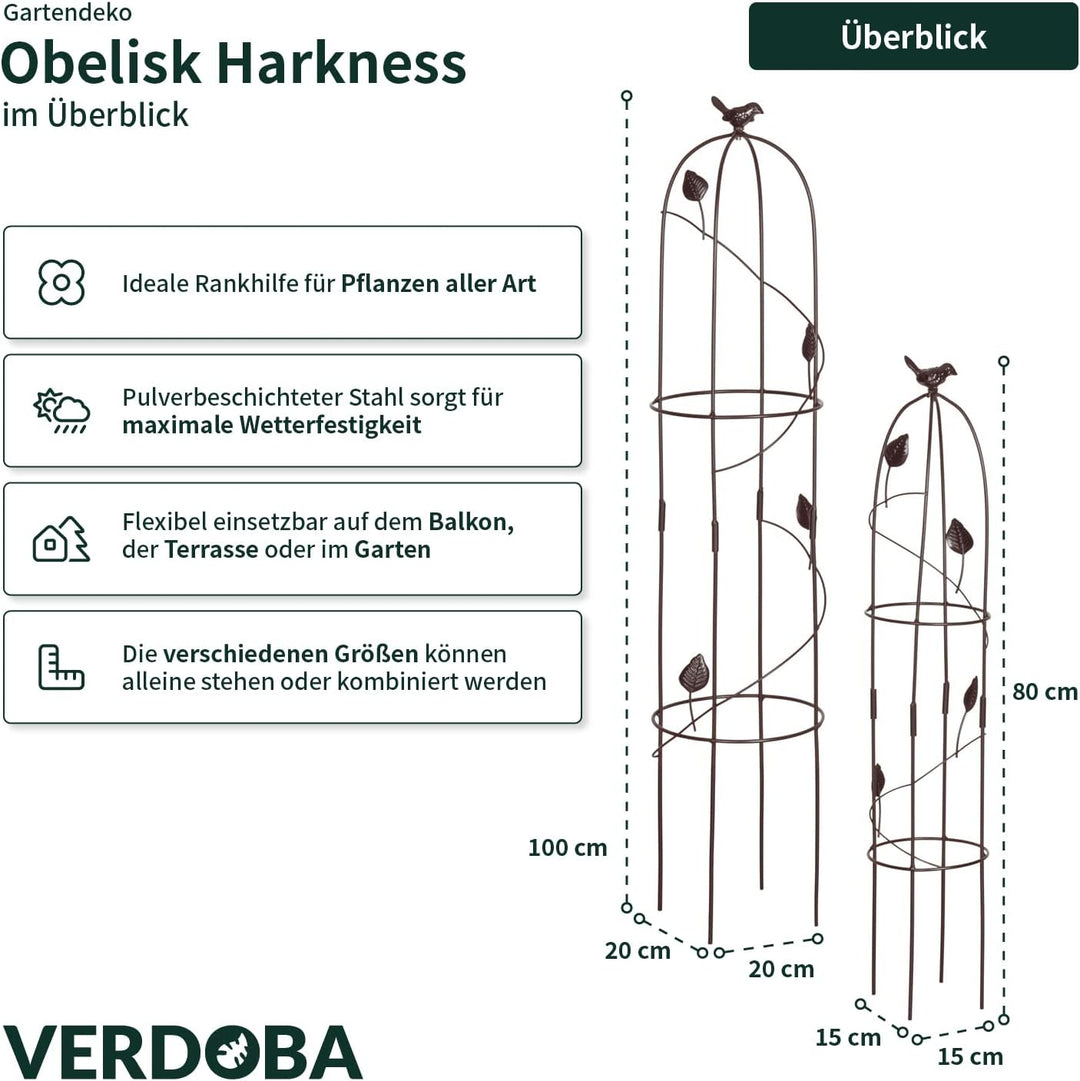 VERDOBA Obelisk Rankhilfe Metall - 2er-Set Rankenhilfe für Pflanzen (Braun, Harkness)