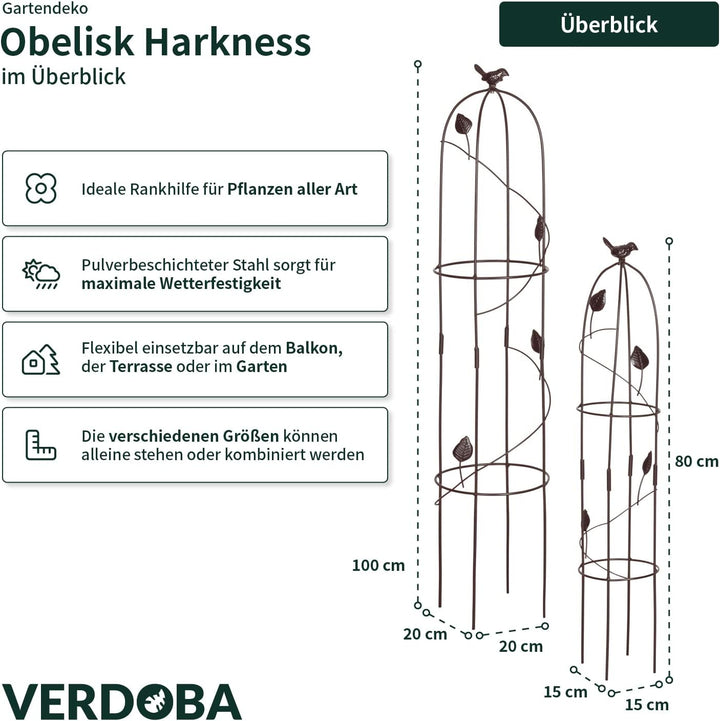 VERDOBA Obelisk Rankhilfe Metall - 2er-Set Rankenhilfe für Pflanzen (Braun, Harkness)