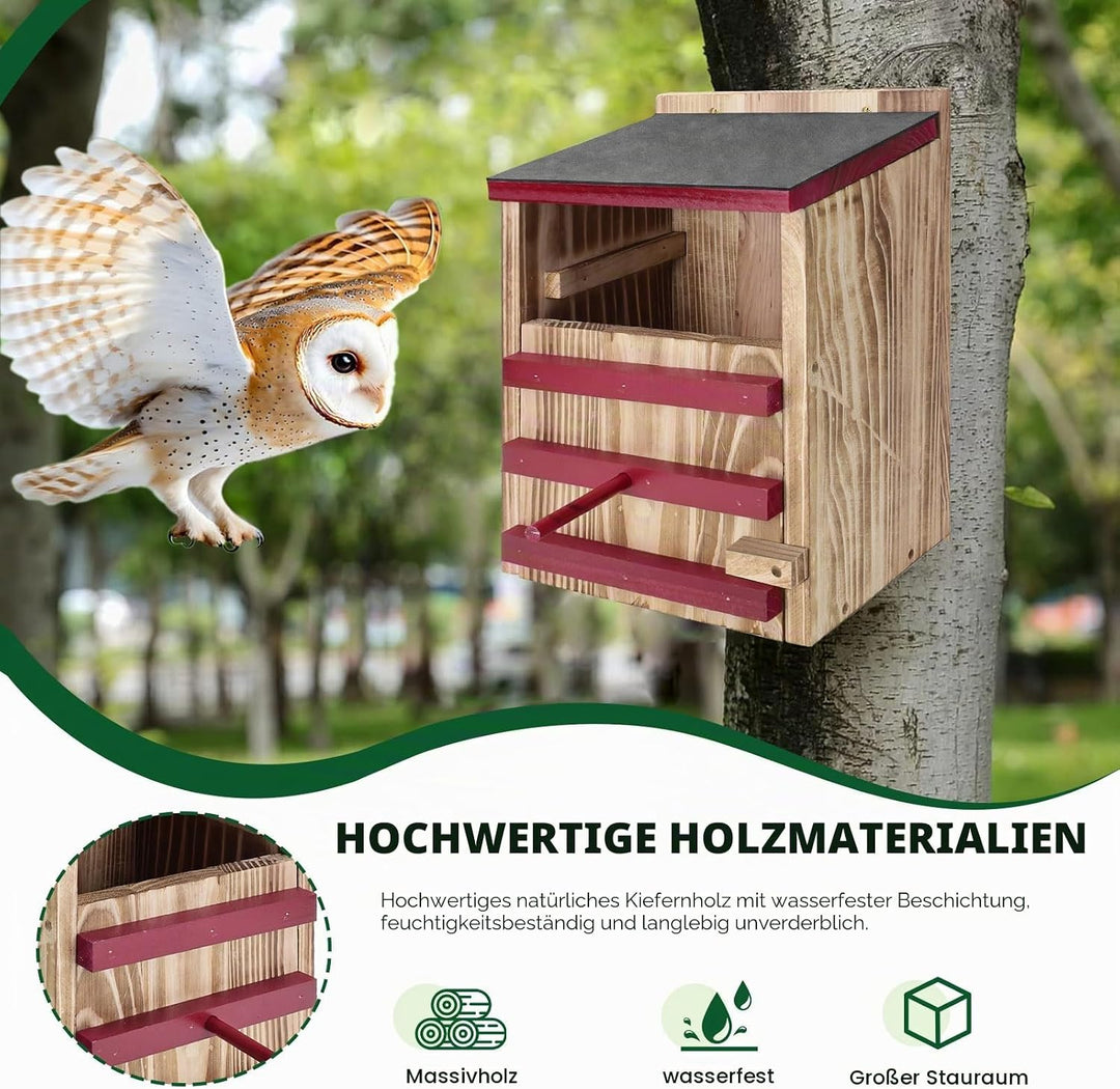 Eulenhaus aus Holz, wasserdichter Eulen-Nistkasten, Vogelhäuser für draussen mit Befestigungsschraub