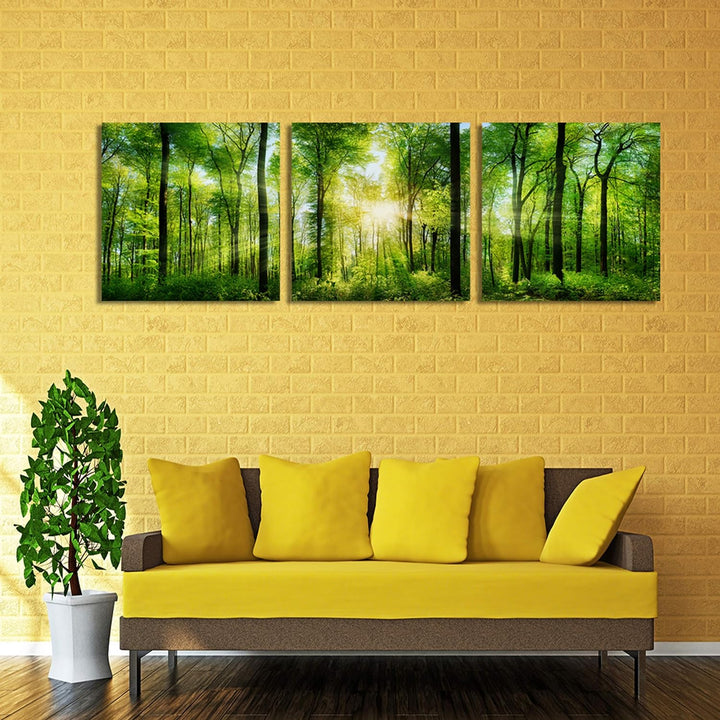 Feeby Bilder 3 Teile Wald Bäume 150x50 cm Wohnzimmer Schlafzimmer Büro Flur Küche Wandbilder Modern