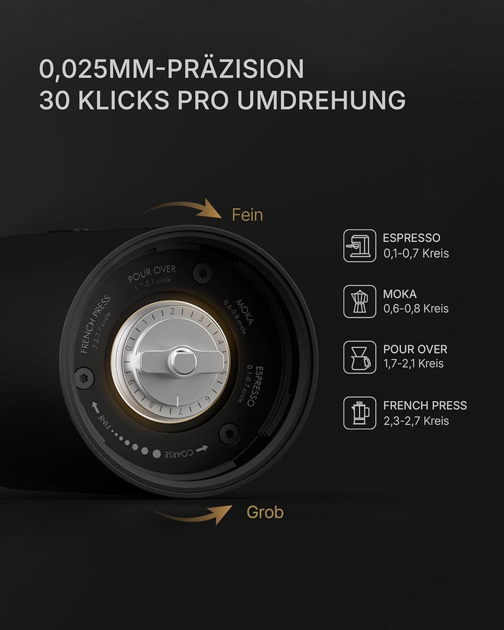 TIMEMORE Elektrische Kaffeemühle Whirly 01S, Tragbares Kegelmahlwerk mit 30 Mahlstufen Espresso/Pour