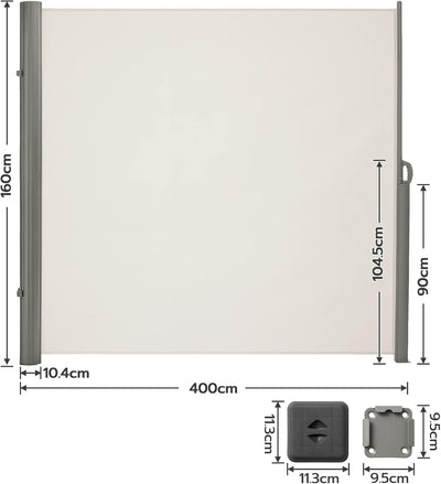LARMNEE Alu-Seitenmarkise, ausziehbar, 160 x 400 cm, Sichtschutz, Sonnenschutz, Blickdicht, Seitenro