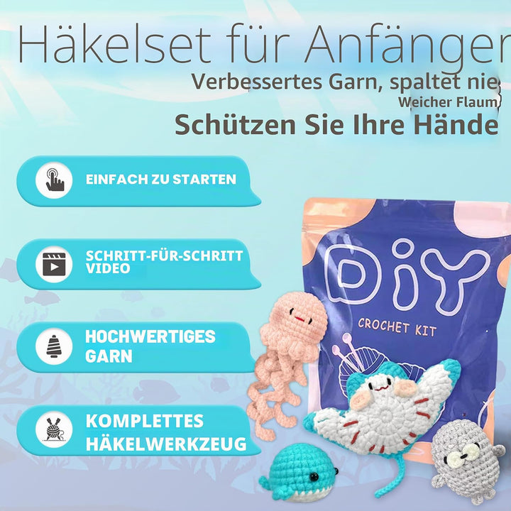 YAMAXIN Häkelset für Anfänger – Ocean Animal Amigurumi DIY Garn Kit mit Schritt-für-Schritt-Anleitun