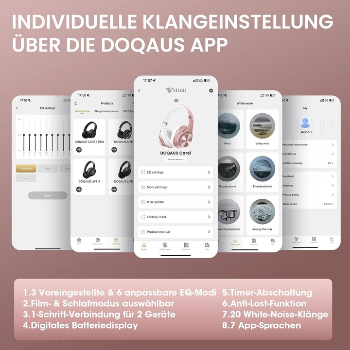 DOQAUS Bluetooth Kopfhörer Over Ear, Bis zu 90 Std Kabellose Kopfhörer mit 3 EQ-Modi, HiFi Stereo Fa