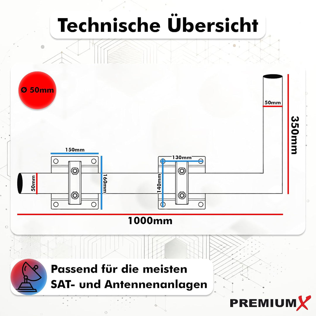 Premium X 100cm Wandausleger SAT Halterung Aluminium Ø 50mm Rohr-Ausleger Wandabstandshalter Wand-Ha