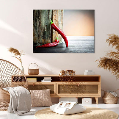 Bilder auf Leinwand 100x70cm Leinwandbild mit Rahmen Chili Gewürz Gemüse Gross Wanddeko Bild Schlafz