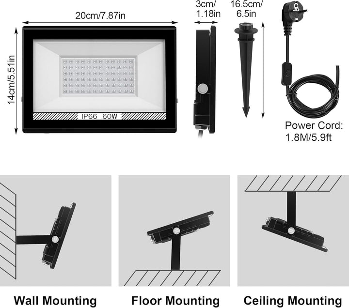 60W LED Schwarzlicht Strahler, NATPOW UV Schwarzlicht Fluter mit Stecker IP66 Wasserdicht Schwarzlic