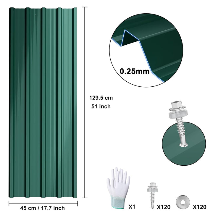 FIVMEN 12x Trapezblech 1295x450mm Verzinkt Dachblech Wellblechplatten für Dach mit Handschuhe und Sc