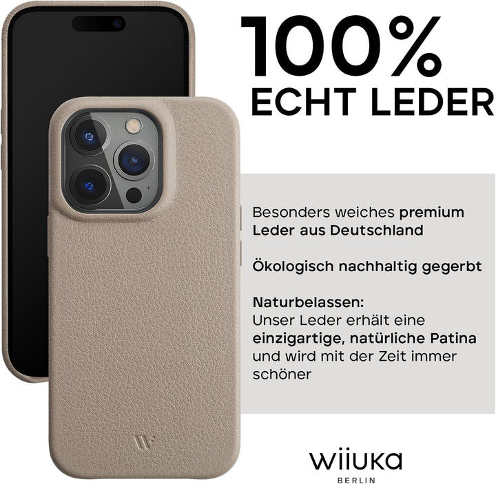 WIIUKA Hülle für iPhone 15 Pro Max, Leder aus Deutschland, Lederhülle extra Dünn, Premium Handyhülle