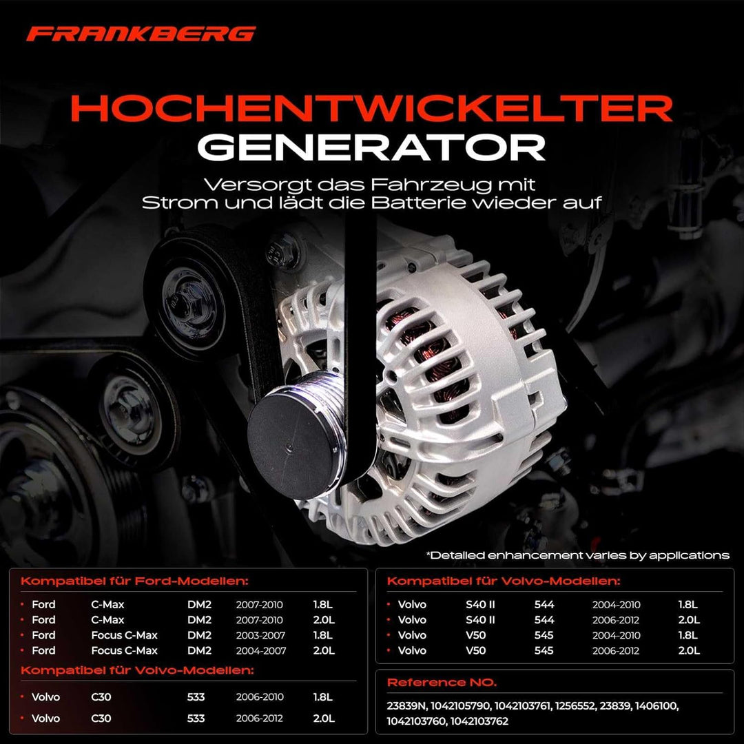 Frankberg Lichtmaschine Generator 120A Kompatibel mit C-Max DM2 1.8L 2.0L 2007-2010 Focus II DA DP H