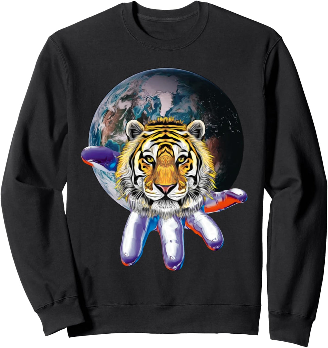Tigerkopf Raubkatzen Motiv Dschungel Zähne Katzen Tiger Sweatshirt