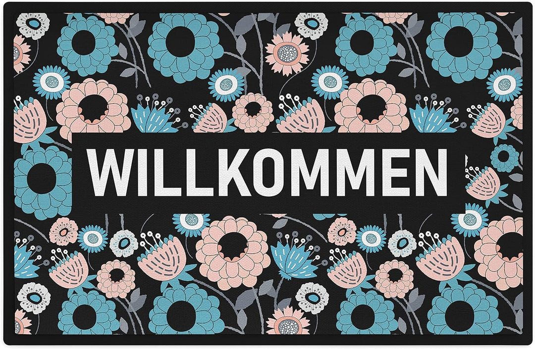 Trendation - Willkommen Fussmatte Grafik Schmutzfangmatte Geschenk Aussen Innenbereich 60x40 cm Wasc
