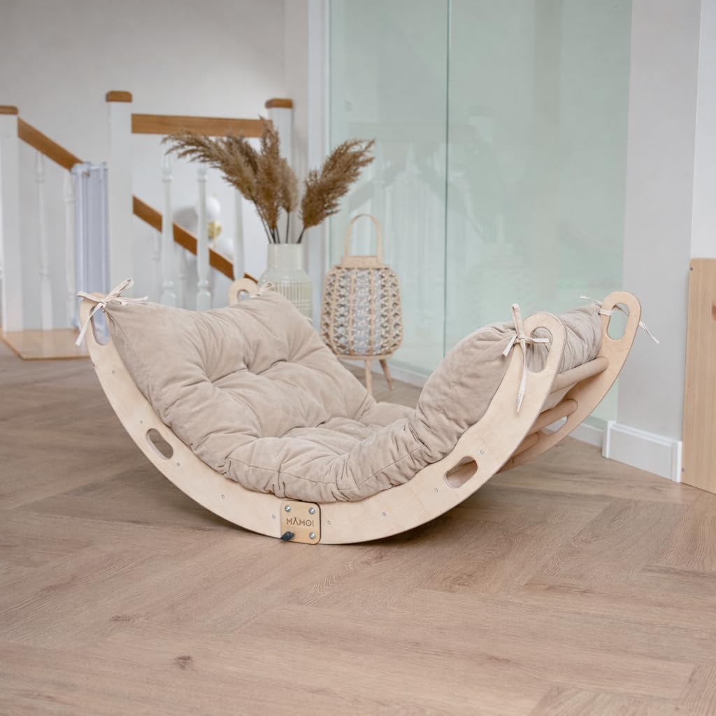MAMOI® Kletterbogen mit Kissen | Kissen aus Baumwolle | Klettergerüst aus Holz | Kletterdreieck | Ho