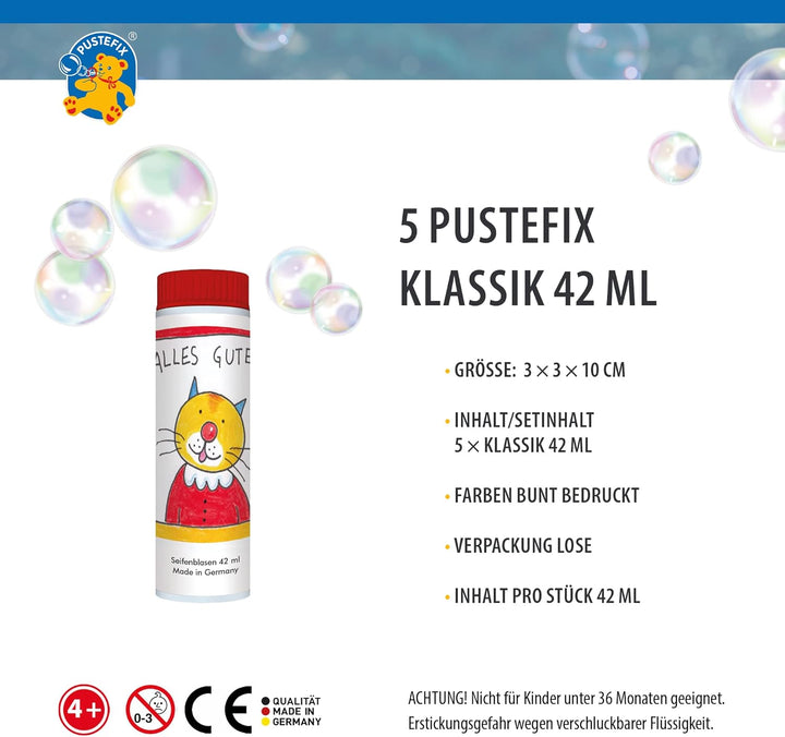 PUSTEFIX Seifenblasen Set I 5 x Klassik 42ml Basdera Alles Gute I Bubbles Made in Germany I Alles Gu