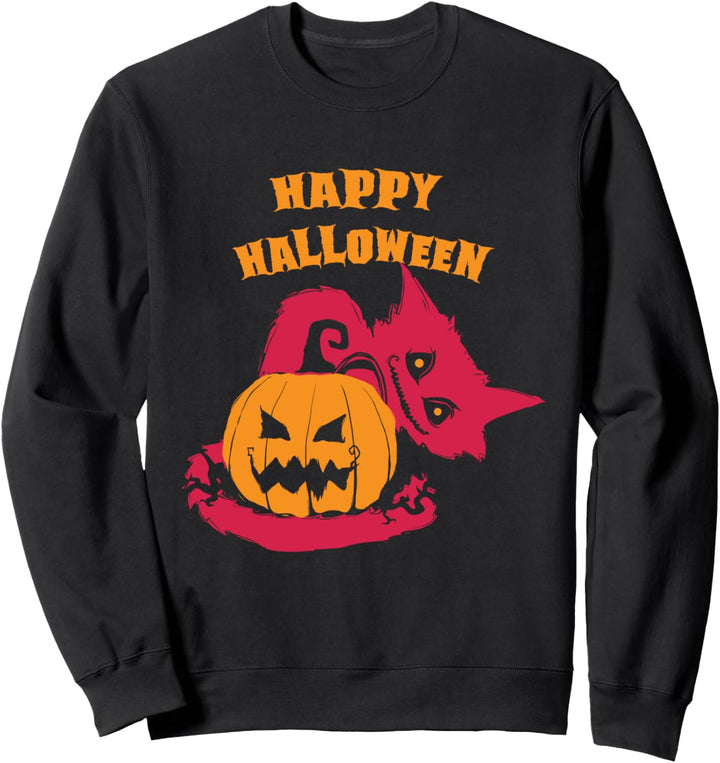 Happy halloween creepy cat with jack-o-lantern Sweatshirt