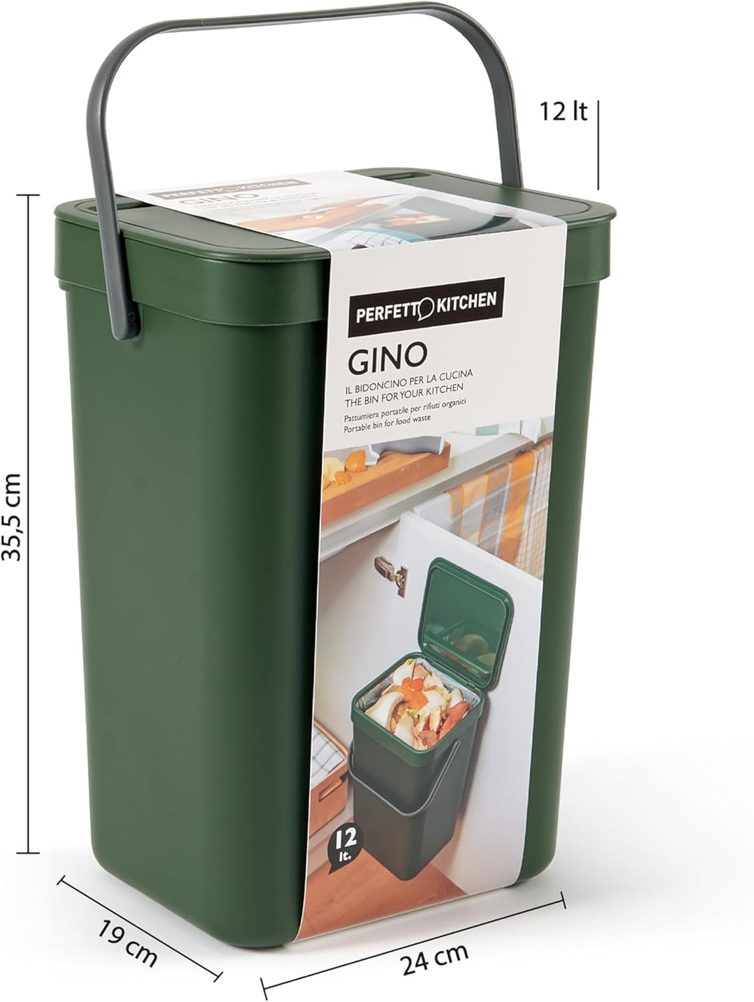 Perfetto Nasslauf/Bioabfall zum Aufhängen - GINO - 12 lt. - Waldgrün