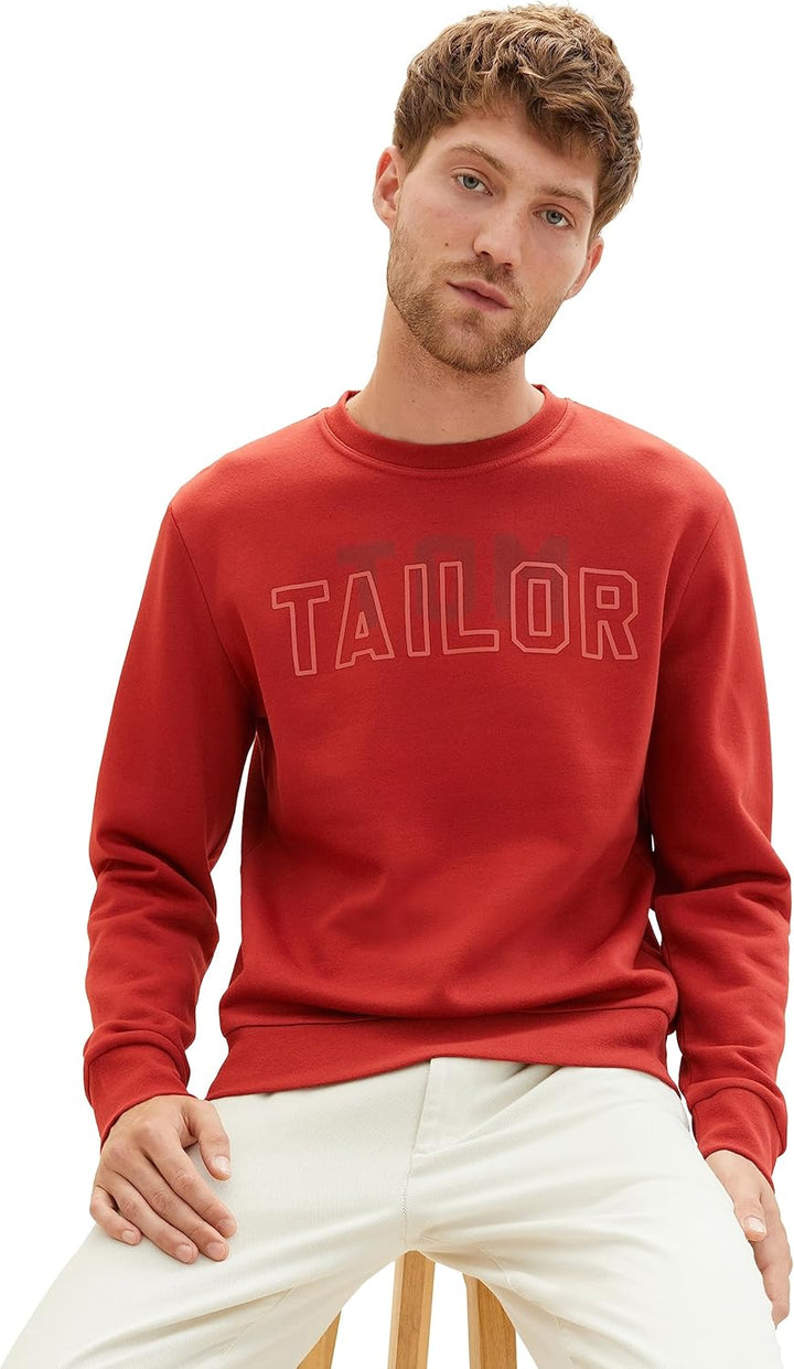 TOM TAILOR Herren Basic Crewneck Sweatshirt mit Logo-Print XL 14302 - Velvet Red, XL 14302 - Velvet