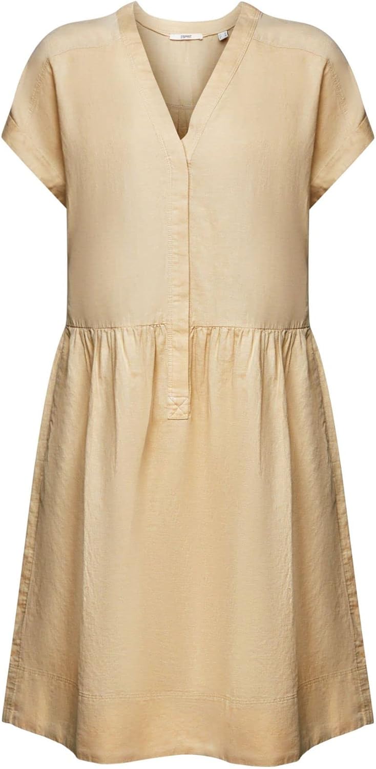 ESPRIT Knielanges Kleid, Baumwolle-Leinen-Mix 42 Sand, 42 Sand