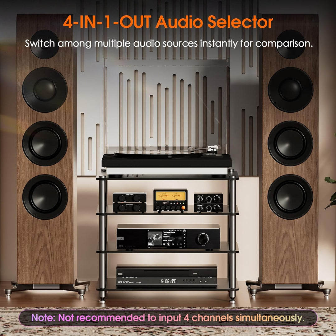 Nobsound D5 4-Wege Audioschalter: 5-Band HiFi Stereo EQ Vorverstärker und Cinch Splitter mit VU-Mete