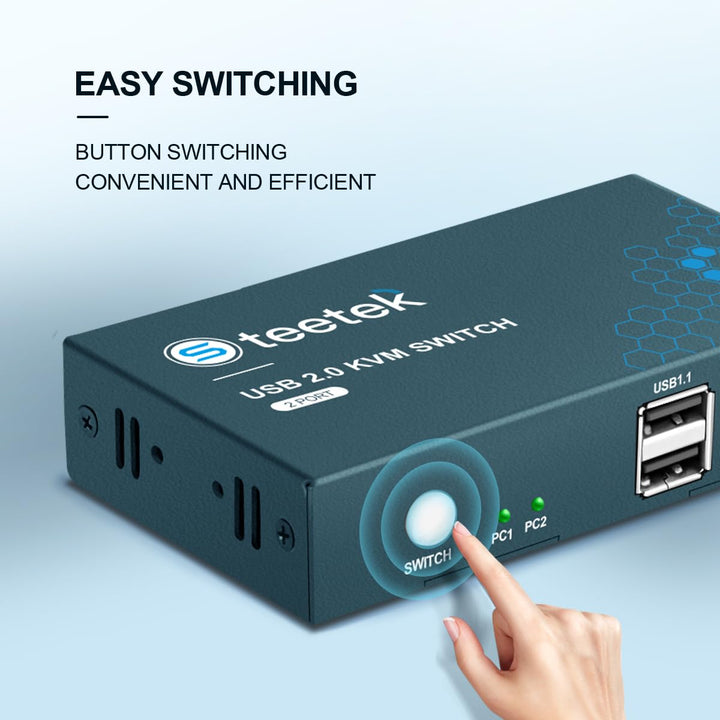 KVM Switch HDMI 2 Port, 4K@30Hz, USB2.0, 2 PC 1 Monitor Switch, Button Switch, Ultra HD, Compatible