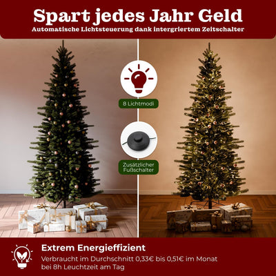 BoomDing Schmaler Weihnachtsbaum mit Beleuchtung | 210 cm hoch und 380 LED | Naturgetreuer künstlich