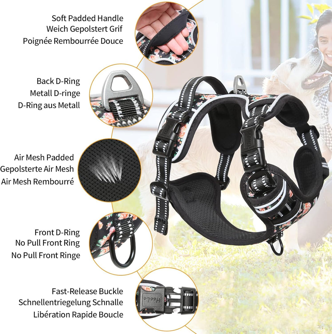 HEELE Hundegeschirr, Hundegeschirr für Mittelgrosse Hunde, Weich Atmungsaktiv Einstellbar Reflektier