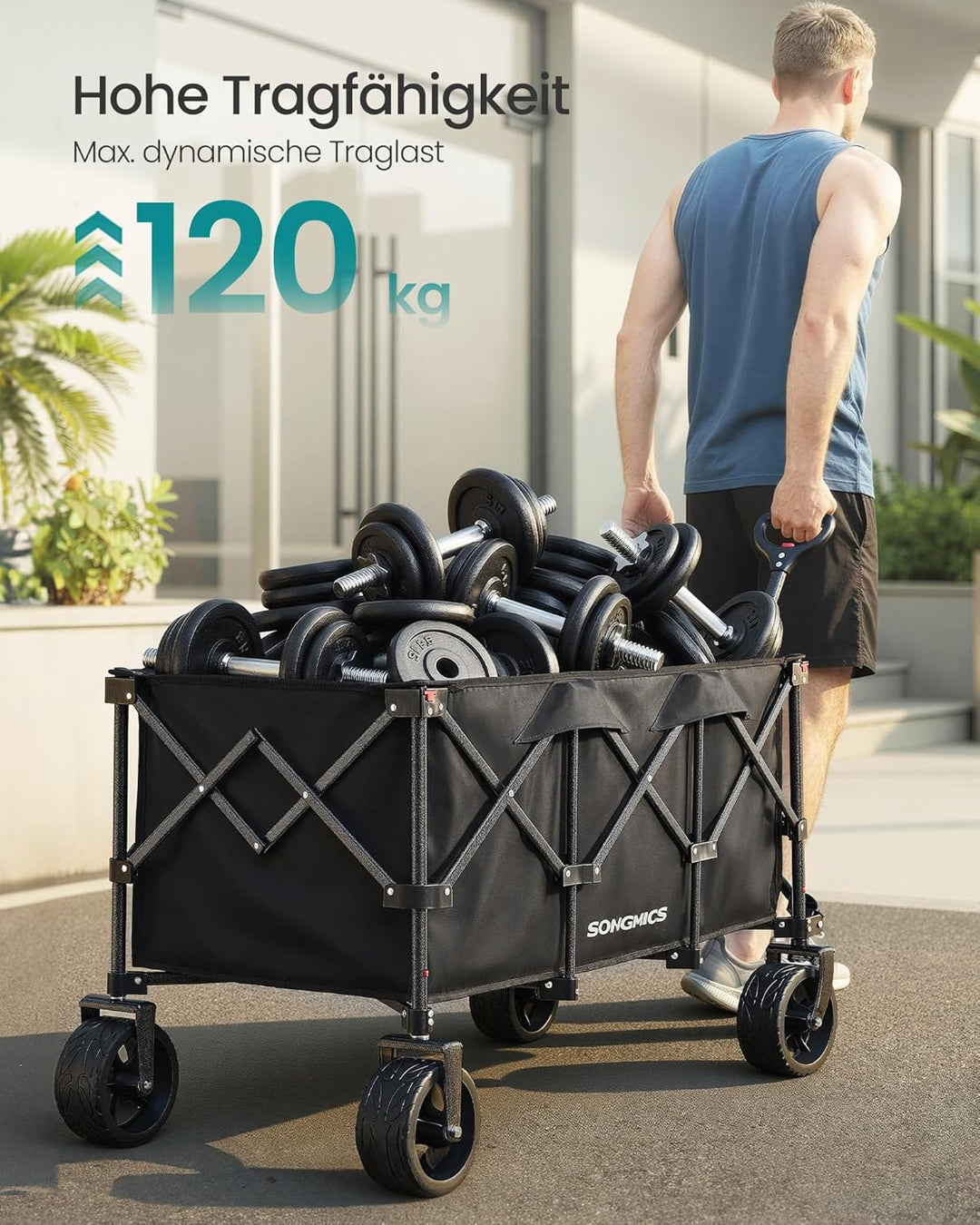 SONGMICS Handwagen faltbar, mit Griff, 200 L, bis 150 kg belastbar | Bollerwagen, Gartenwagen, Campi