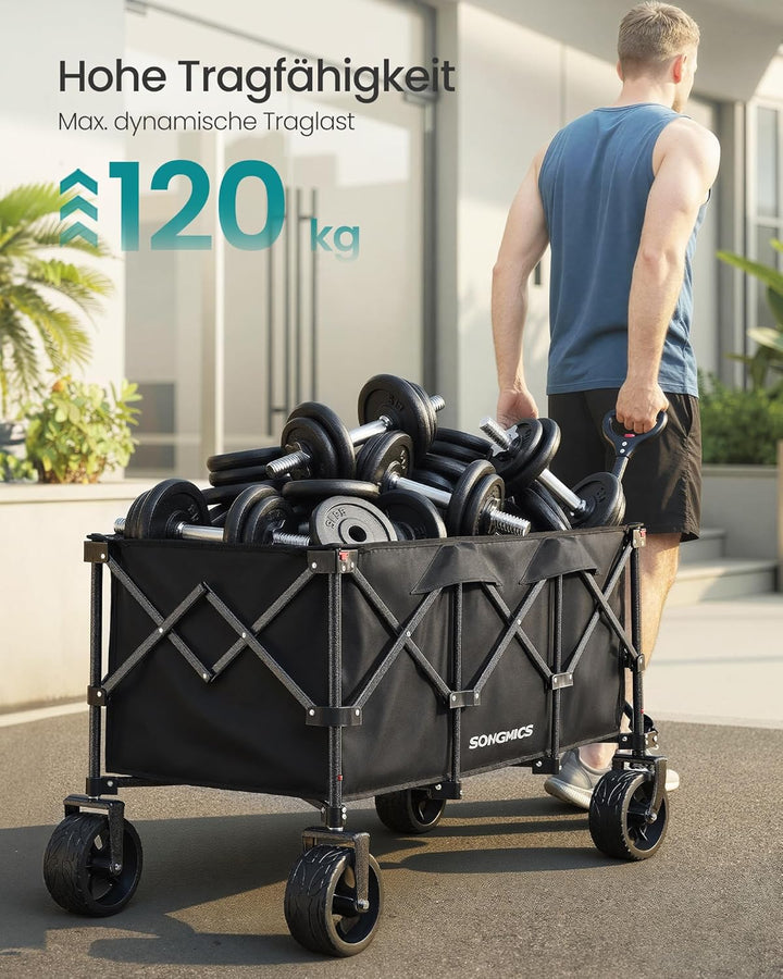 SONGMICS Handwagen faltbar, mit Griff, 200 L, bis 150 kg belastbar | Bollerwagen, Gartenwagen, Campi