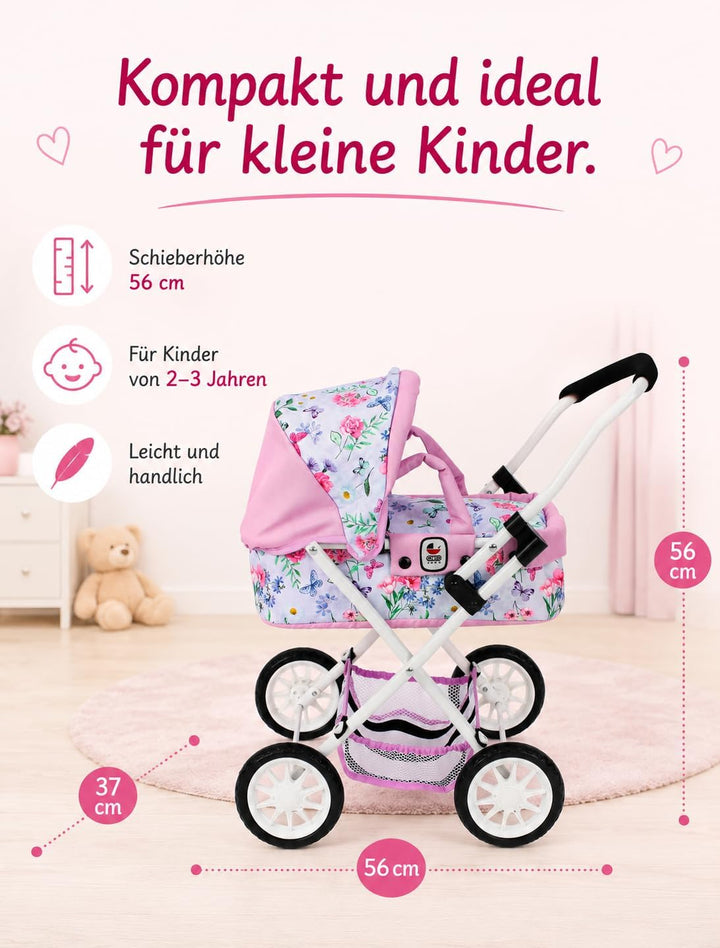 Bayer Chic 2000 - Puppenwagen Smarty, Kleiner Puppenwagen für Kinder ab 2 Jahren, Flowers, rosa, 555