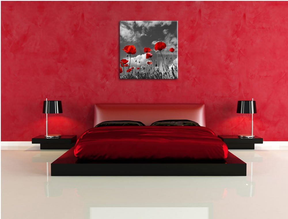 Pixxprint Wiese mit Blumen / 70x70cm Leinwandbild bespannt auf Holzrahmen/Wandbild Kunstdruck Dekora