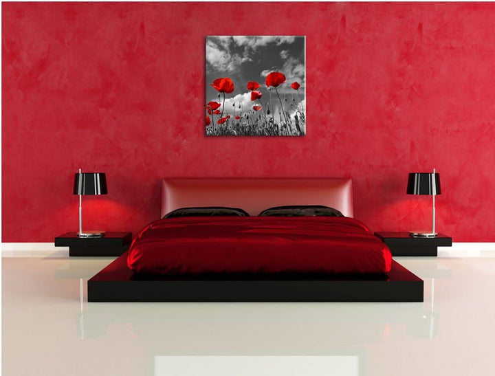 Pixxprint Wiese mit Blumen / 70x70cm Leinwandbild bespannt auf Holzrahmen/Wandbild Kunstdruck Dekora