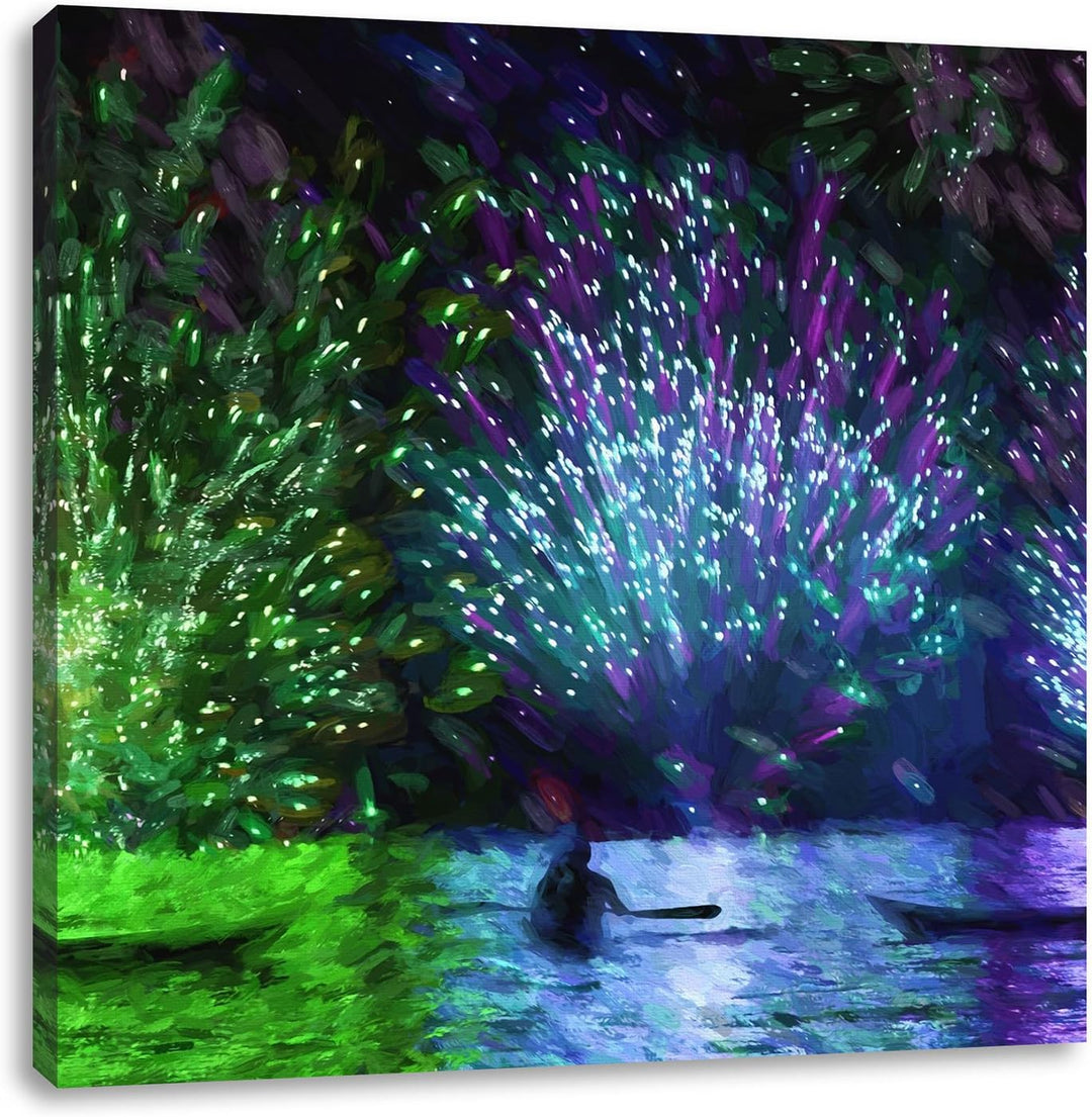 Pixxprint Feuerwerk auf dem Wasser Pinsel Effekt, Format: 70x70 auf Leinwand, 70x70