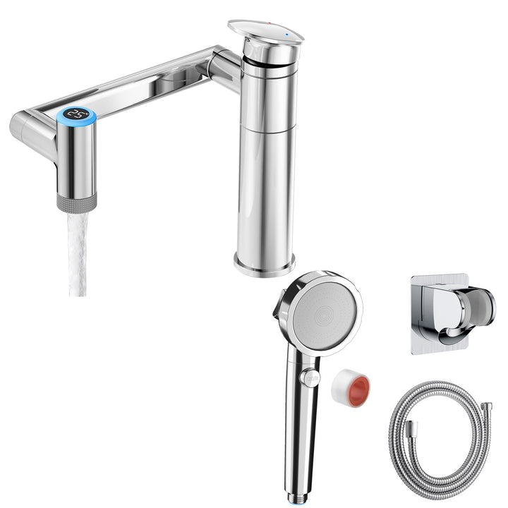 KAIYING 1080° Drehbare Waschtischarmatur mit Temperaturanzeige (Batterielos) (Chrom) & KAIYING Wasse