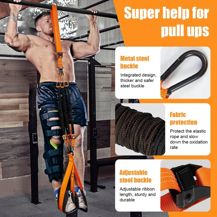 Klimmzughilfe Set, Klimmzughilfe mit 4 Verstellbar Resistance Bands, Klimmzug Bänder mit 2 Fussstütz
