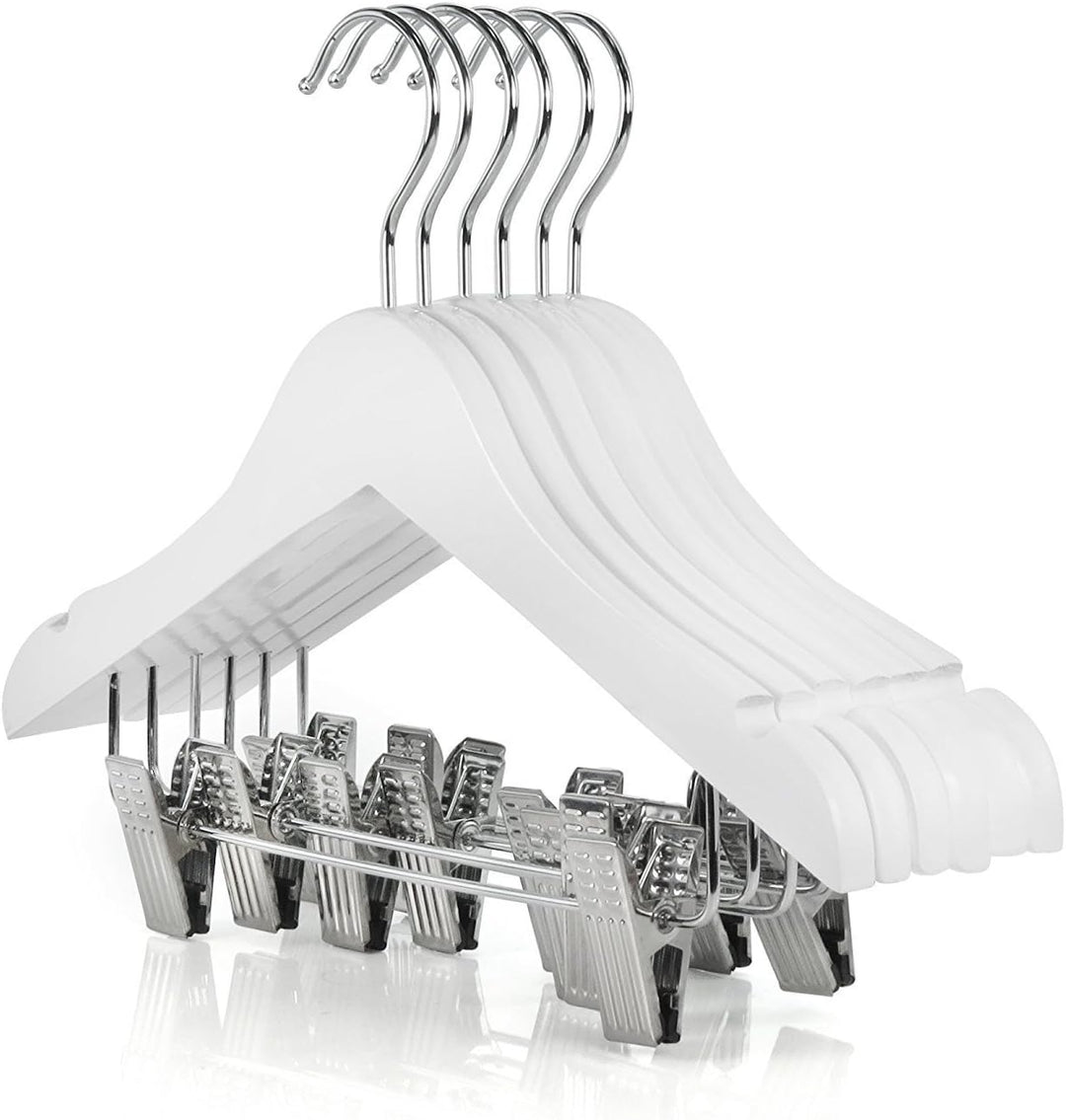 Hangerworld 6 Holz Kinderkleiderbügel mit Clips 30cm Weiss Kinder Kleiderbügel mit Klammern klein, k