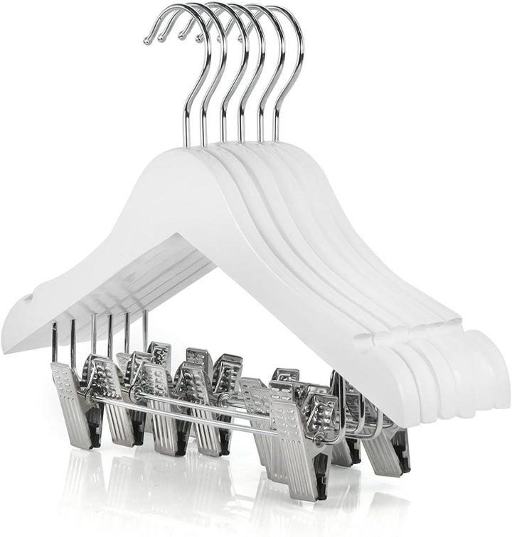 Hangerworld 6 Holz Kinderkleiderbügel mit Clips 30cm Weiss Kinder Kleiderbügel mit Klammern klein, k