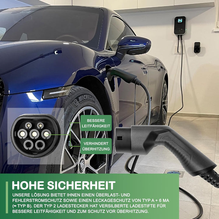 ANFIL Dreiphasen - EV Ladestation - EU-Standard-Ladegerät, IEC 62196-2 - mit 6,1m Ladekabel Typ 2 St