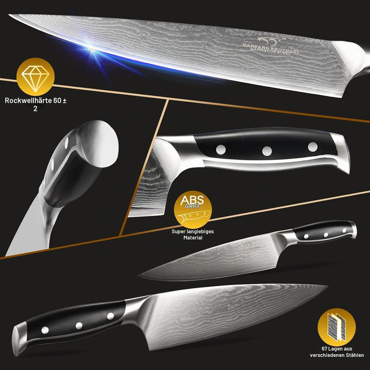 NANFANG BROTHERS Professionelles Damaskus Messerblock Set 9er Kochmesser-Set Aus Edelstahl Mit Holzb